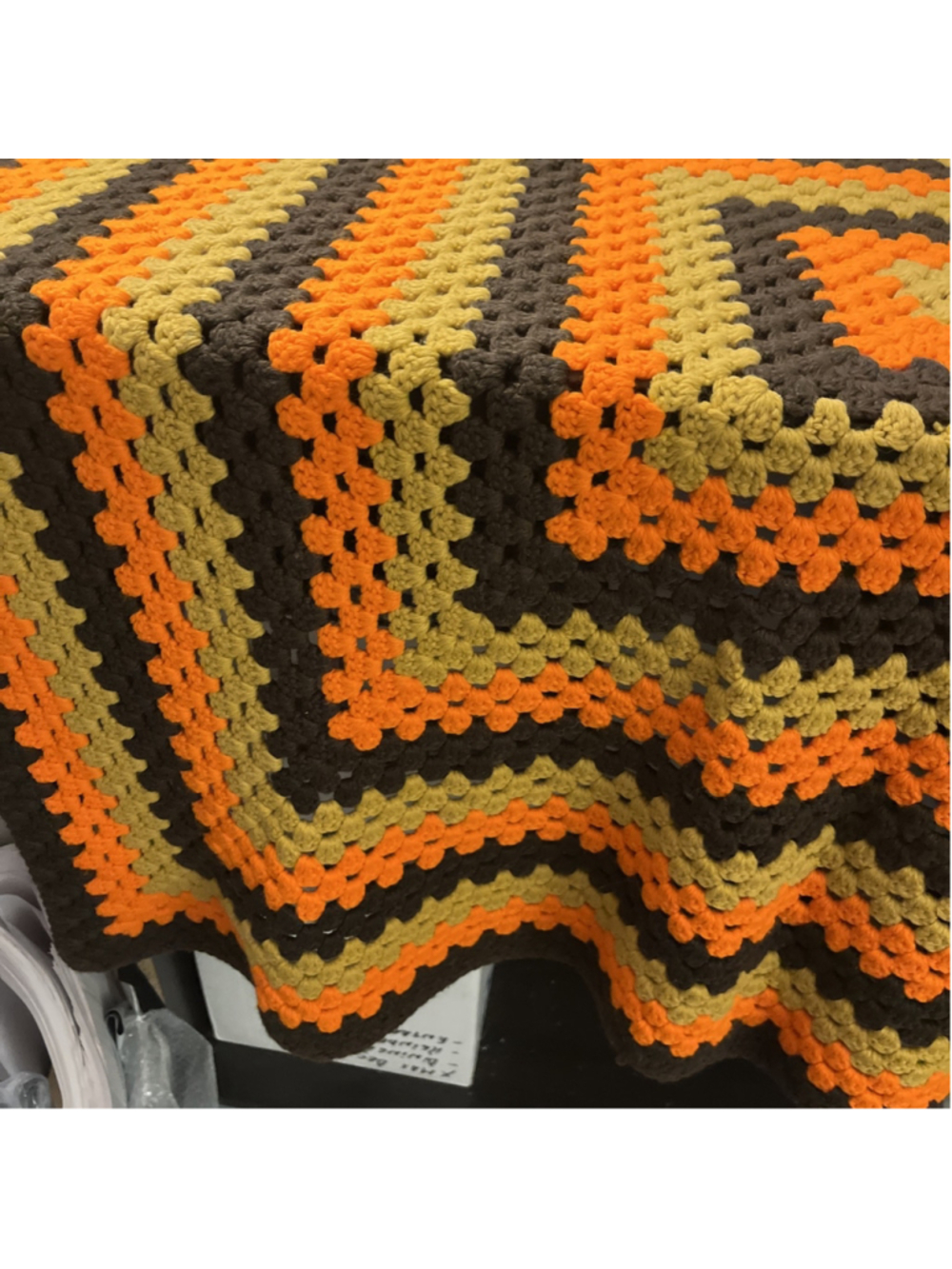 VTG 70s Crochet Afghan Blanket Throw Orange Brown Yellow Retro Handmade 55x55 - Picture 6 of 6